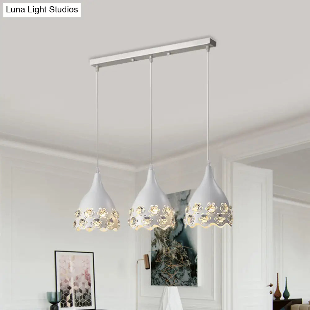 Modern Metal Teardrop Multi-Light Pendant Ceiling Lamp With Crystal Flower Deco Edge - White