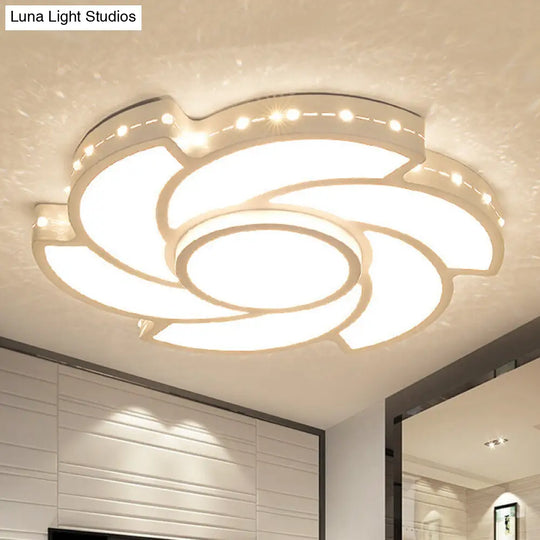 White Metal Tornado Flush Ceiling Light - Modern Led Lamp For Dining Room / 19 Third Gear