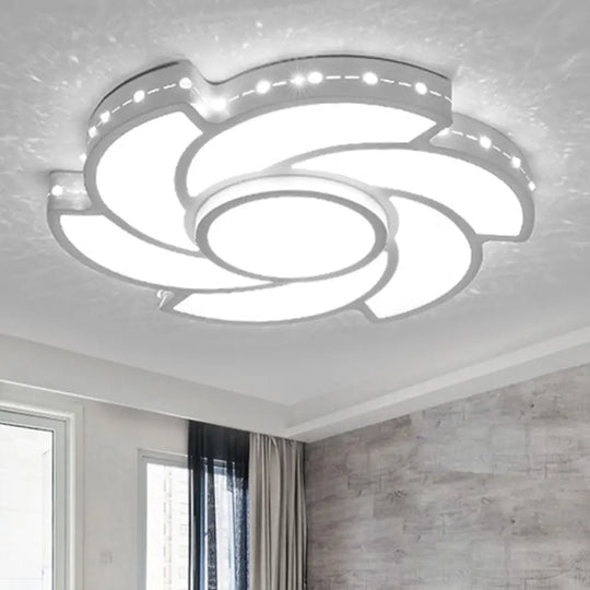 White Metal Tornado Flush Ceiling Light - Modern Led Lamp For Dining Room / 19’