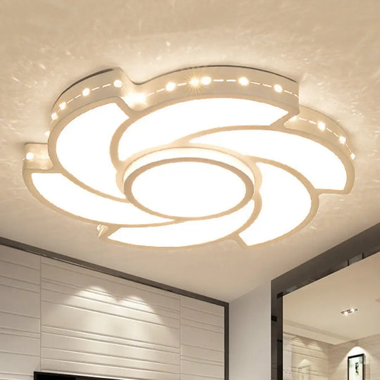 White Metal Tornado Flush Ceiling Light - Modern Led Lamp For Dining Room / 19’ Third Gear