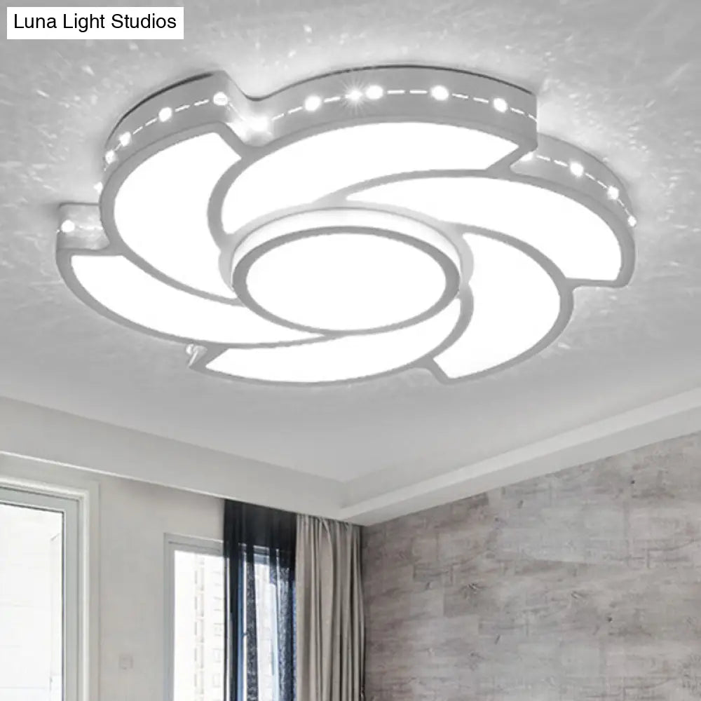 White Metal Tornado Flush Ceiling Light - Modern Led Lamp For Dining Room / 19