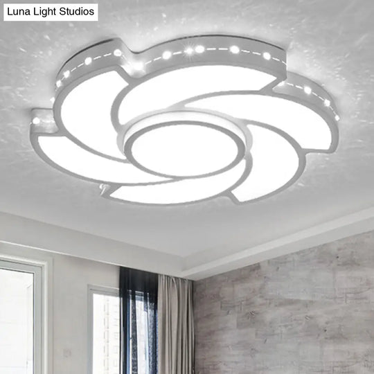 White Metal Tornado Flush Ceiling Light - Modern Led Lamp For Dining Room / 19