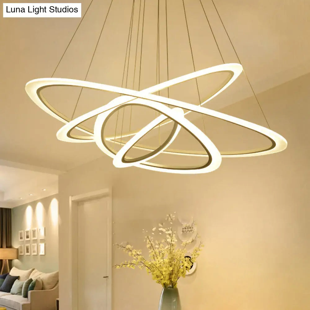 Modern Triangular Chandelier With Led Lighting - Simplicity 4-Ring Design For Living Room Ceiling