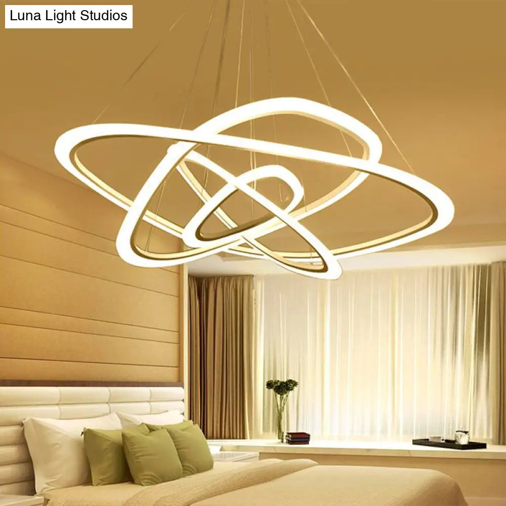 Modern Triangular Chandelier With Led Lighting - Simplicity 4-Ring Design For Living Room Ceiling