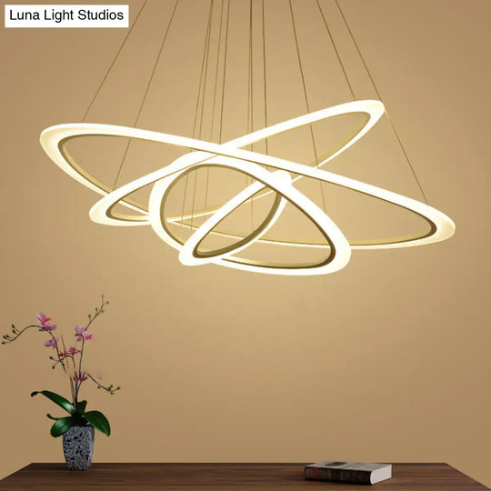 Modern Triangular Chandelier With Led Lighting - Simplicity 4-Ring Design For Living Room Ceiling