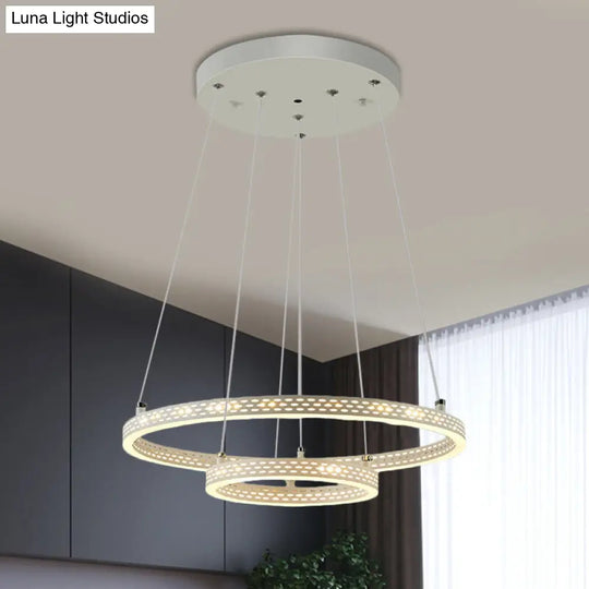 Minimalist 2-Tier Pendant Chandelier With Led Down Lighting In White