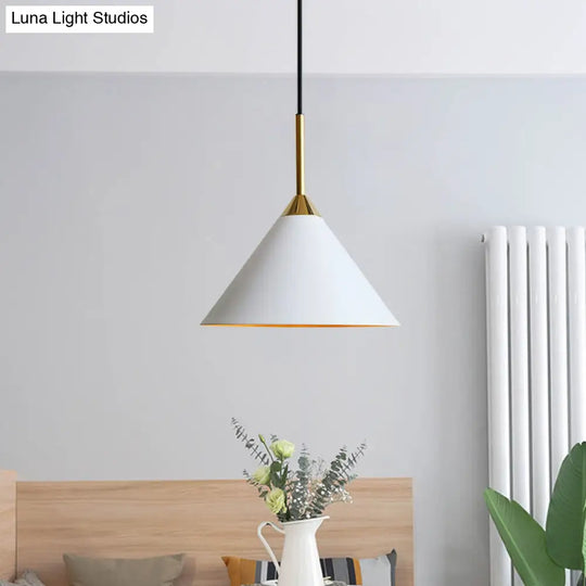 White Minimalist Conical Metal Pendant Ceiling Light With Single Bulb