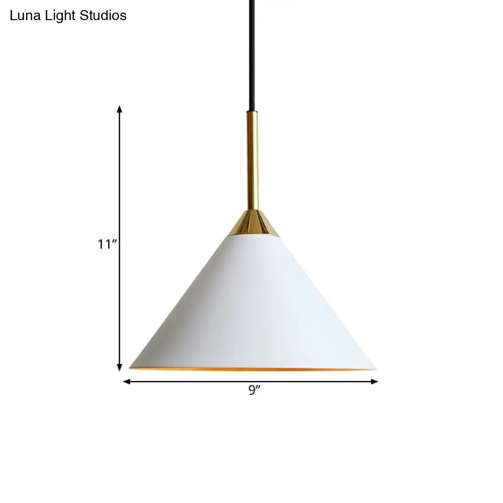 White Minimalist Conical Metal Pendant Ceiling Light With Single Bulb