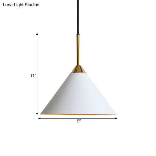 White Minimalist Conical Metal Pendant Ceiling Light With Single Bulb