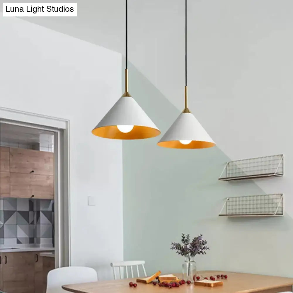 White Minimalist Conical Metal Pendant Ceiling Light With Single Bulb