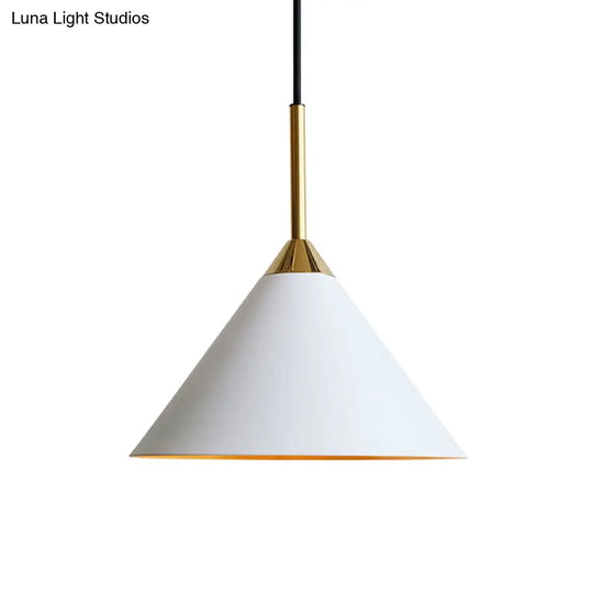 White Minimalist Conical Metal Pendant Ceiling Light With Single Bulb