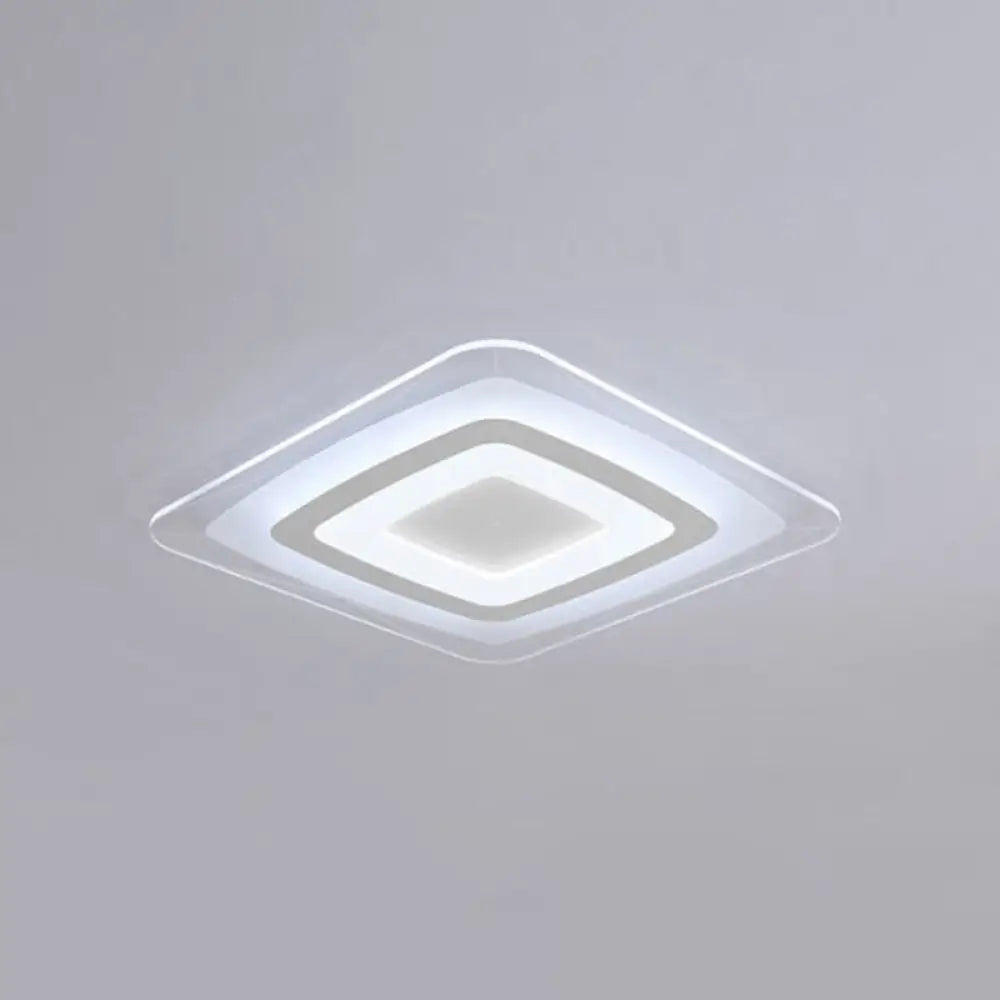 White Minimalist Led Flush Light: Ultrathin Rectangular Acrylic Ceiling Lamp For Living Room / 16’