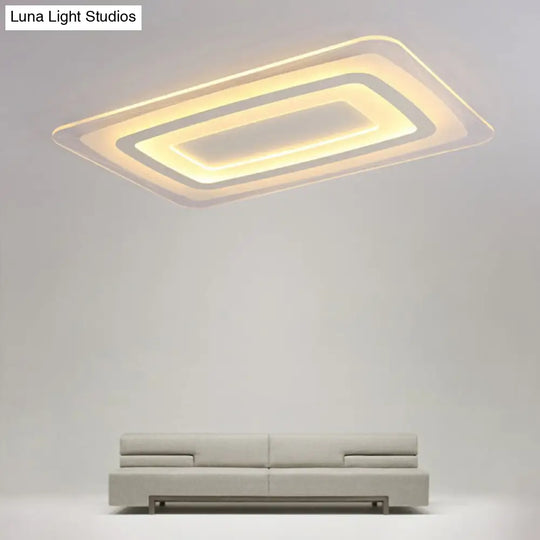 White Minimalist Led Flush Light: Ultrathin Rectangular Acrylic Ceiling Lamp For Living Room / 35.5