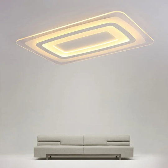 White Minimalist Led Flush Light: Ultrathin Rectangular Acrylic Ceiling Lamp For Living Room / 35.5’