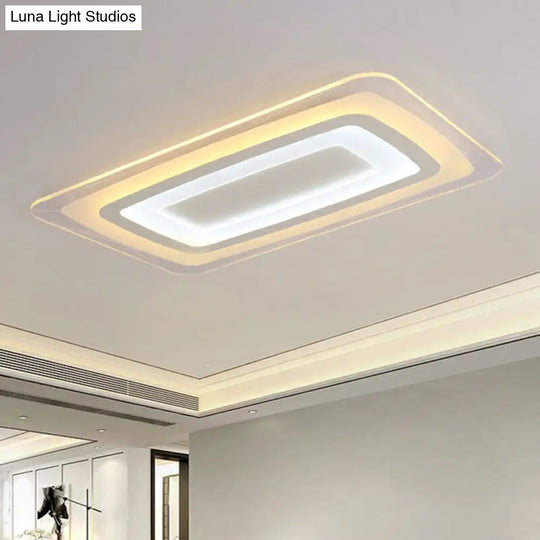 White Minimalist Led Flush Light: Ultrathin Rectangular Acrylic Ceiling Lamp For Living Room