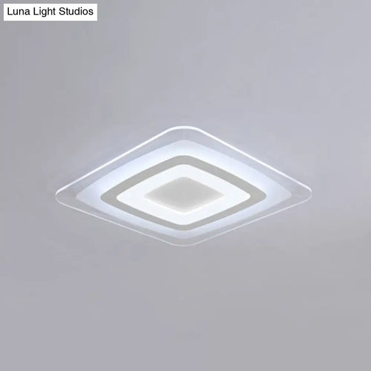 White Minimalist Led Flush Light: Ultrathin Rectangular Acrylic Ceiling Lamp For Living Room / 16