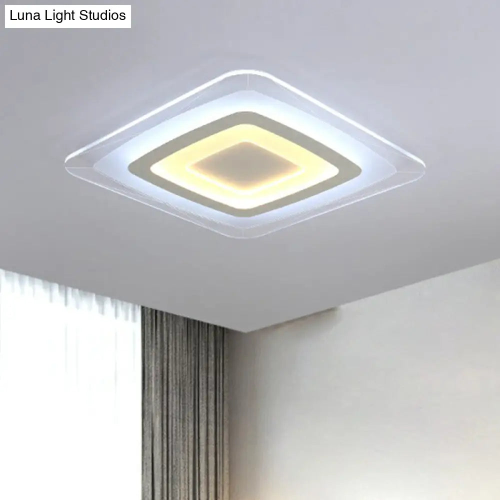 White Minimalist Led Flush Light: Ultrathin Rectangular Acrylic Ceiling Lamp For Living Room / 16