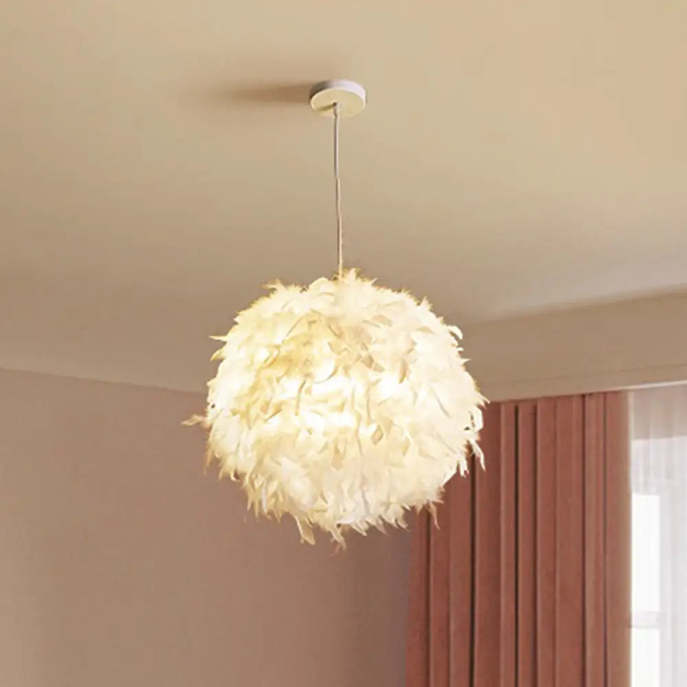 White Minimalistic Bedroom Pendant Light With Feather Detail / 16’