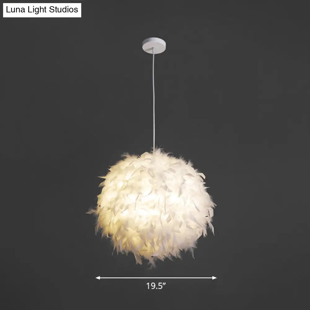 Minimalistic White Feather Pendant Light For Bedroom Suspension - 1 Head