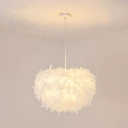 White Minimalistic Hemisphere Pendant Light For Living Room / 14’