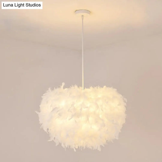 Minimalist White Hemisphere Suspension Pendant Light For Living Room / 20.5