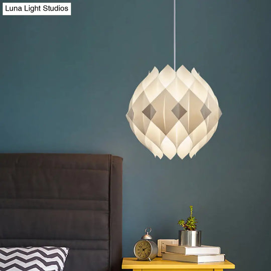 White Modernism Ball Pendant Suspension Lamp With Acrylic Panel - 1-Light Bedside Lighting