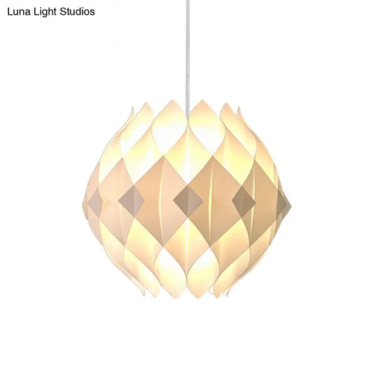 White Modernism Ball Pendant Suspension Lamp With Acrylic Panel - 1-Light Bedside Lighting