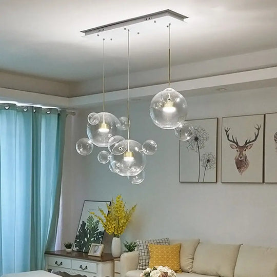 White Modernist Molecule-Shape Multi Pendant - 3 Down Lights Clear Glass Shade