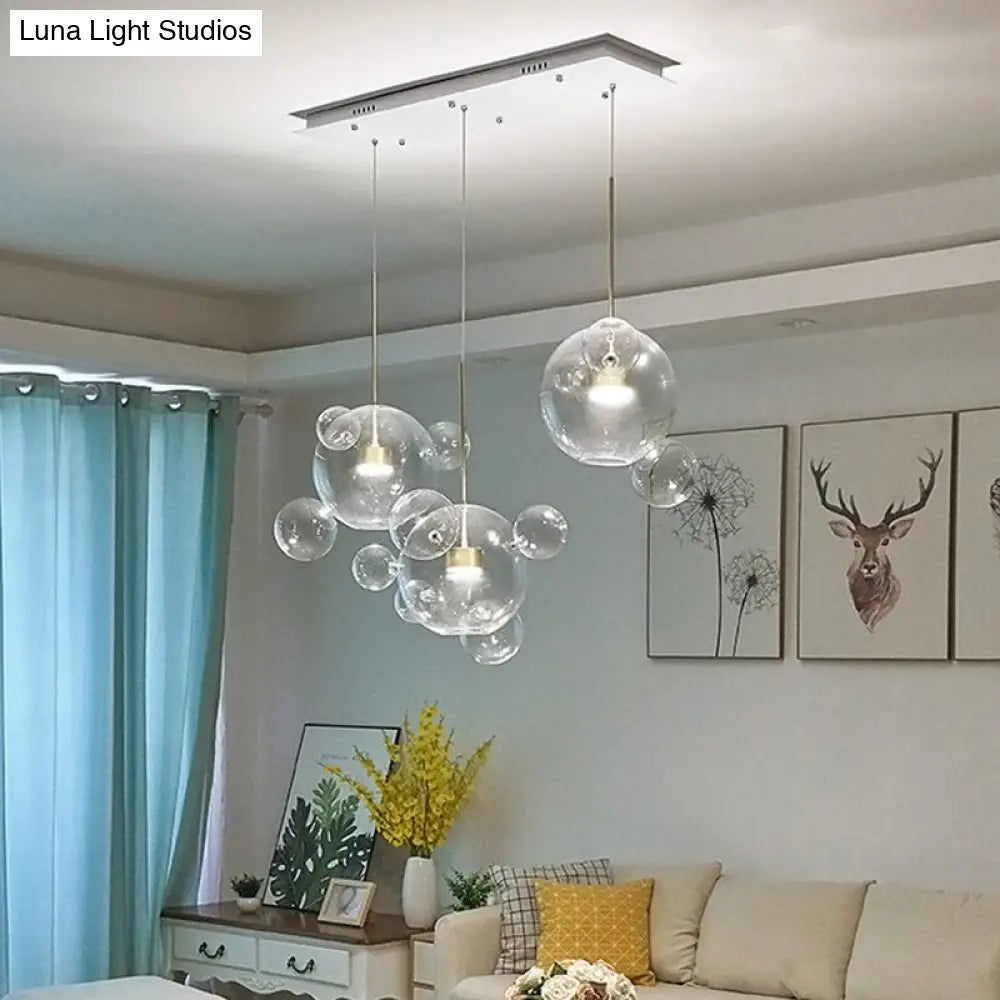 Sleek 3-Light White Molecule Multi Pendant With Clear Glass Shade