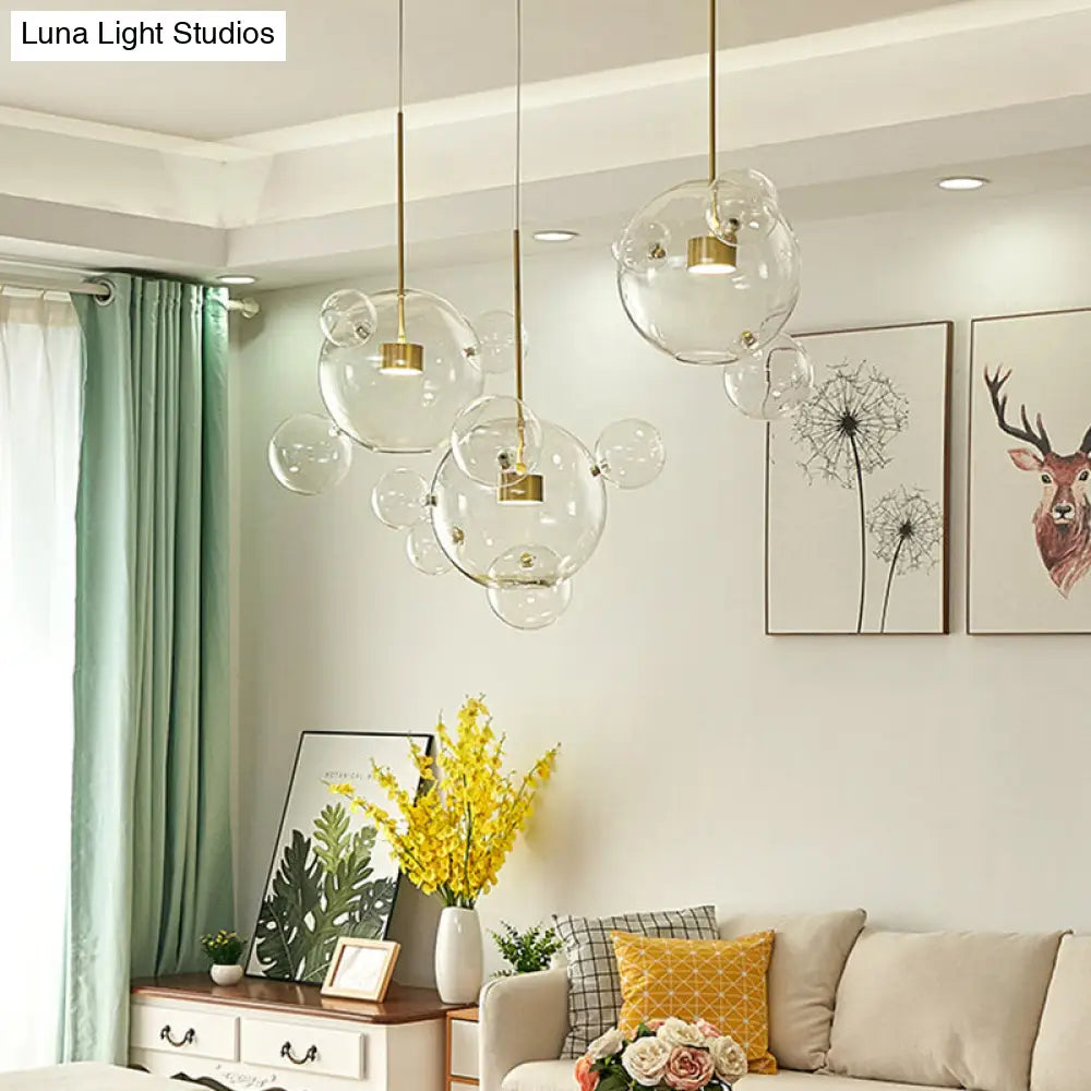 Sleek 3-Light White Molecule Multi Pendant With Clear Glass Shade