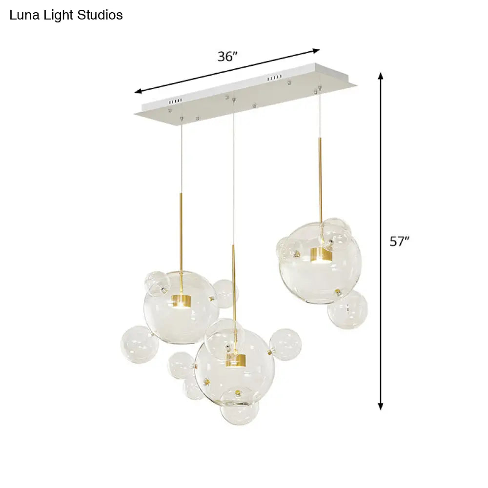 Sleek 3-Light White Molecule Multi Pendant With Clear Glass Shade
