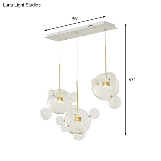 Sleek 3-Light White Molecule Multi Pendant With Clear Glass Shade