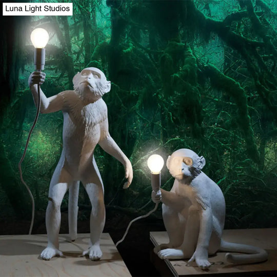 White Monkey Floor Lamp: Stylish Single-Bulb Resin Light For Living Room