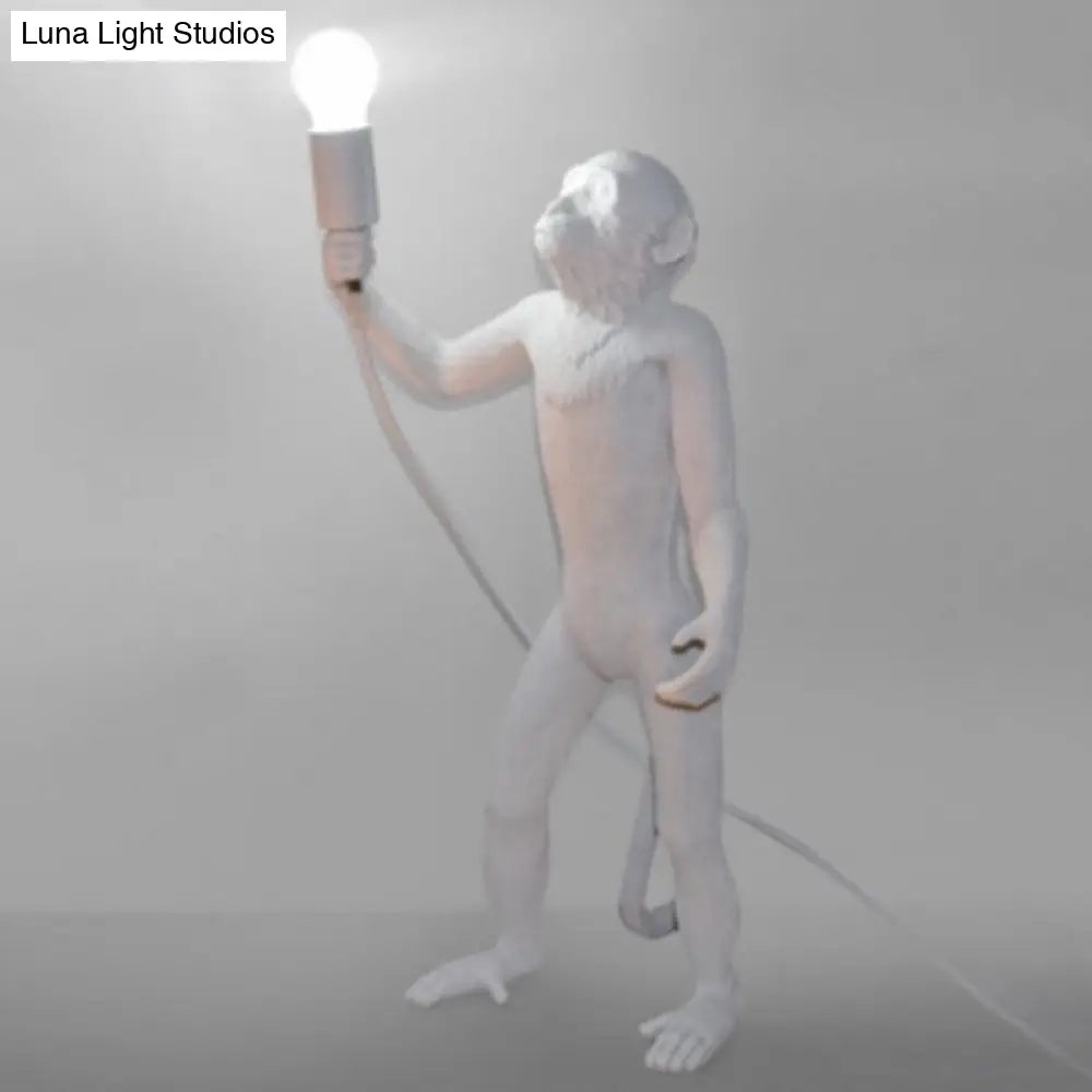 White Monkey Floor Lamp: Stylish Single-Bulb Resin Light For Living Room