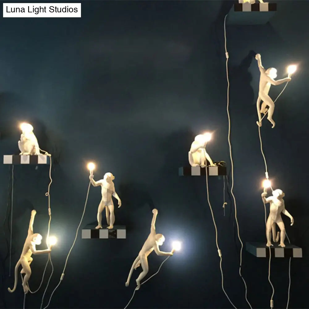 White Monkey Floor Lamp: Stylish Single-Bulb Resin Light For Living Room