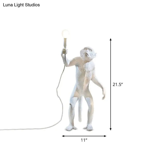 White Monkey Floor Lamp: Stylish Single-Bulb Resin Light For Living Room