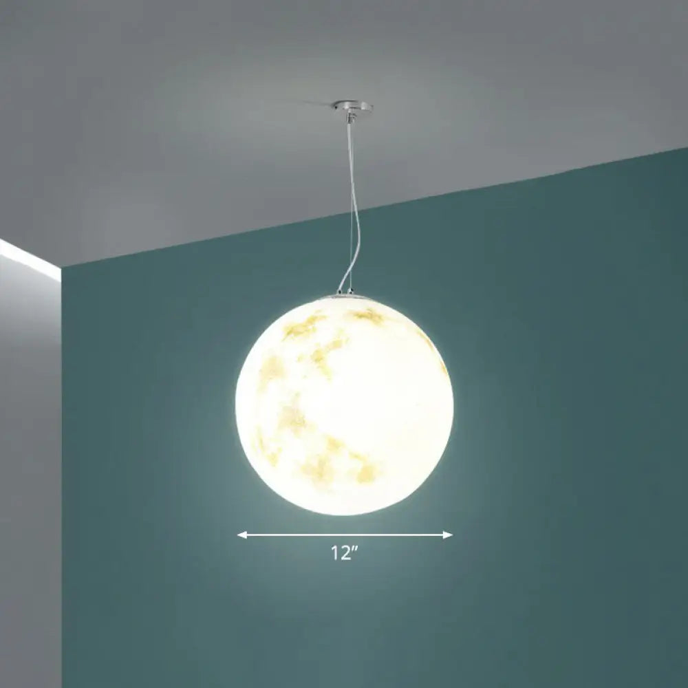 White Moon Acrylic Pendant Light - Elegant 1-Light Ceiling Fixture For Restaurants / 12’’