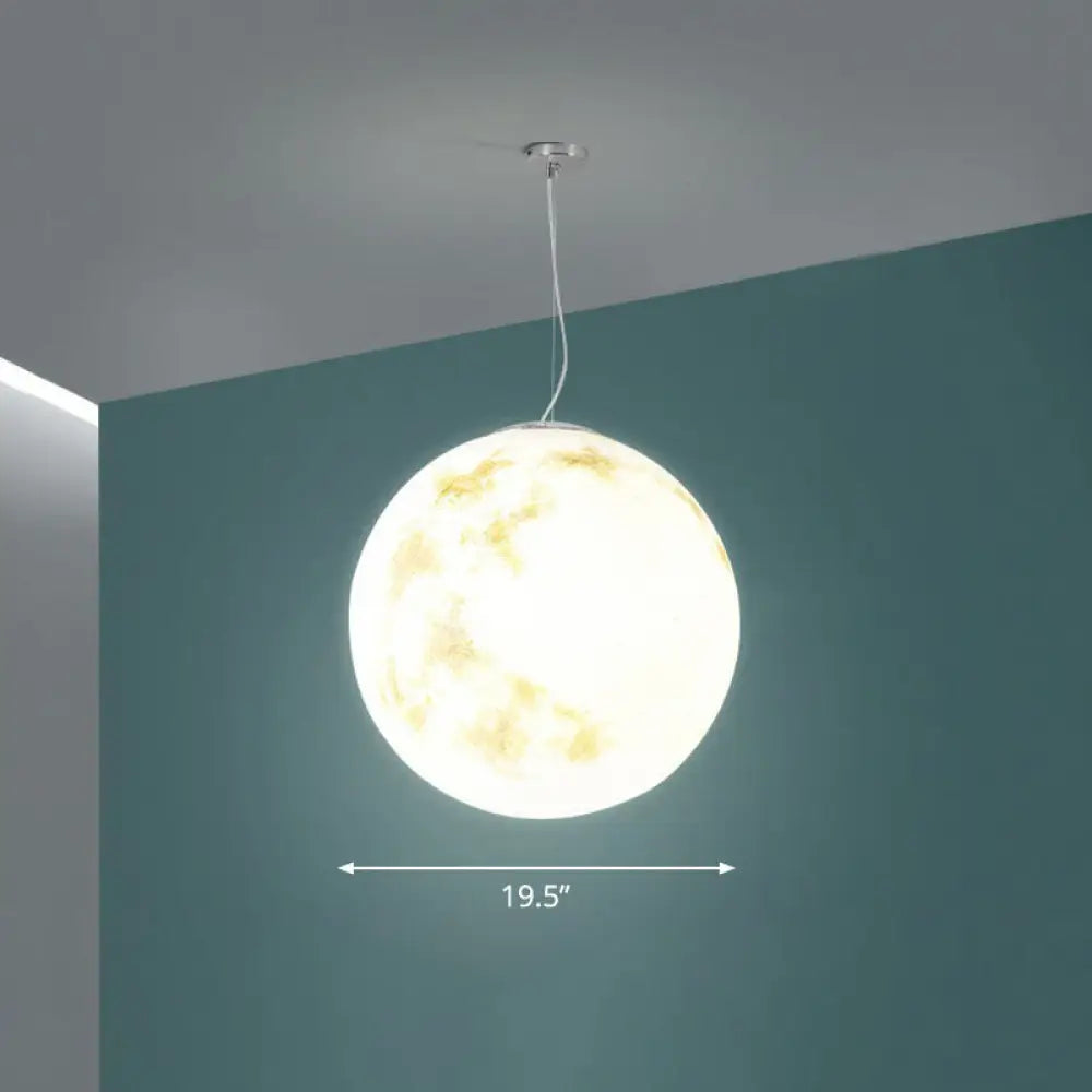 White Moon Acrylic Pendant Light - Elegant 1-Light Ceiling Fixture For Restaurants / 19.5’’