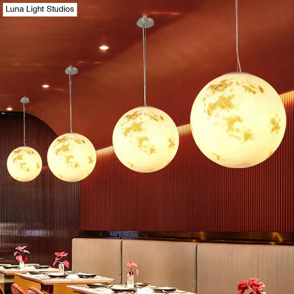 White Moon Acrylic Pendant Light - Elegant 1-Light Ceiling Fixture For Restaurants