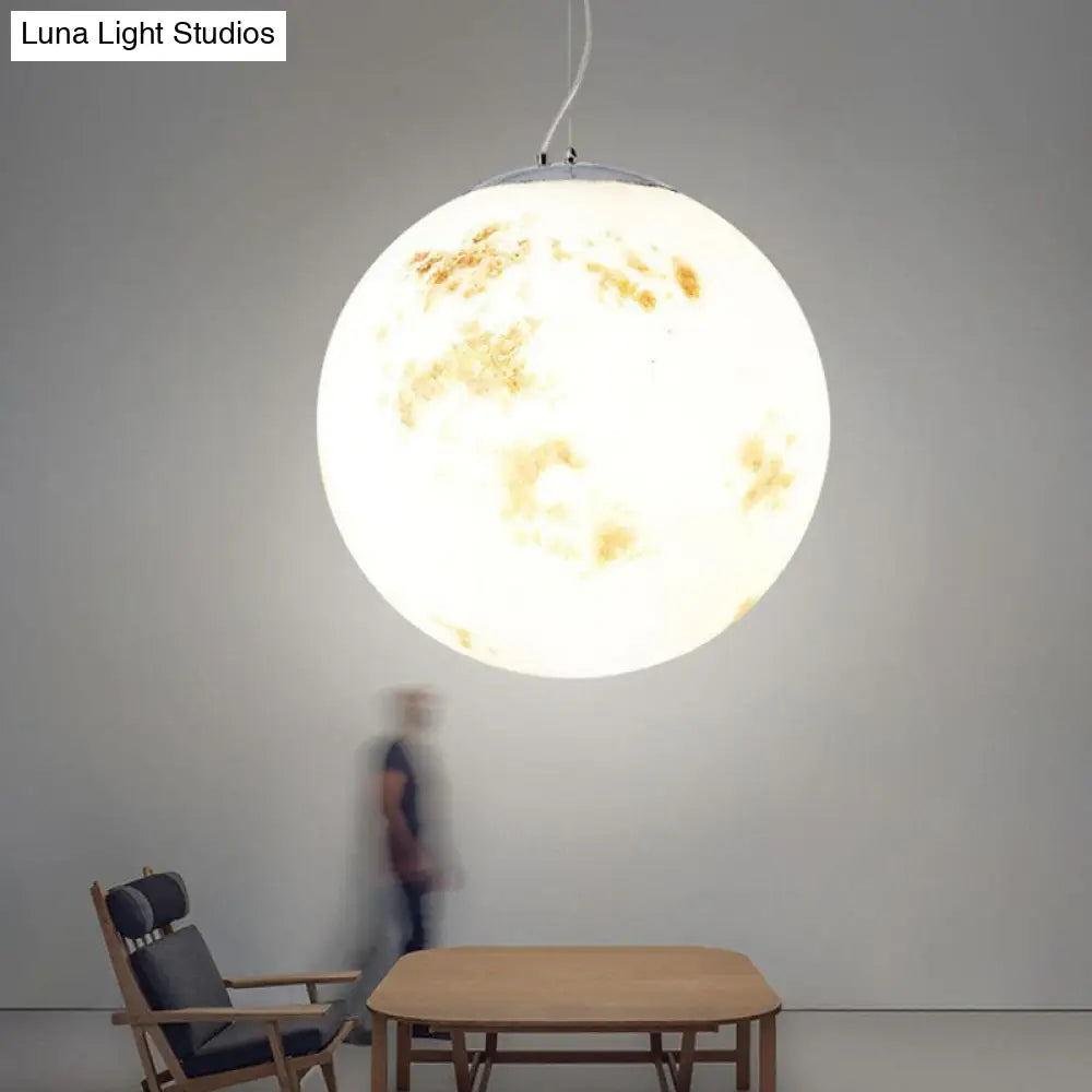 White Moon Hanging Light: Stylish 1-Light Pendant With Acrylic Shade For Restaurants