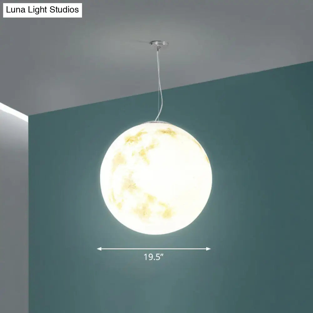 White Moon Hanging Light: Stylish 1-Light Pendant With Acrylic Shade For Restaurants / 19.5