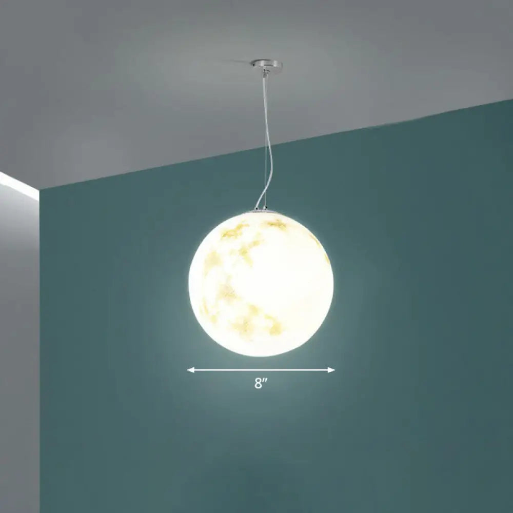 White Moon Acrylic Pendant Light - Elegant 1-Light Ceiling Fixture For Restaurants / 8’’