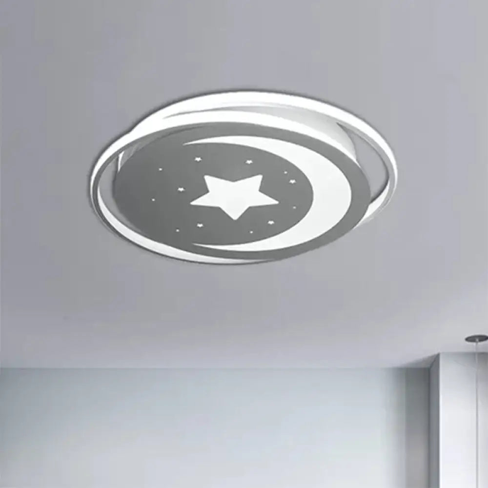 White Moon And Star Led Ceiling Lamp For Kids Bedroom - Child-Friendly Acrylic-Metal Flush Mount