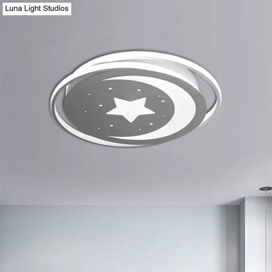 White Moon And Star Led Ceiling Lamp For Kids Bedroom - Child-Friendly Acrylic-Metal Flush Mount