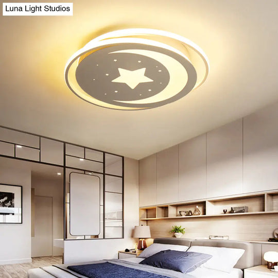 White Moon And Star Led Ceiling Lamp For Kids Bedroom - Child-Friendly Acrylic-Metal Flush Mount