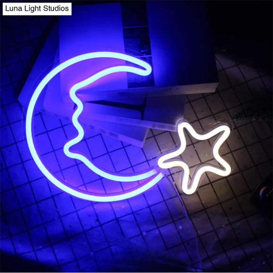 White Moon And Star Led Night Lamp For Kids Room With Usb Plug-In Cord