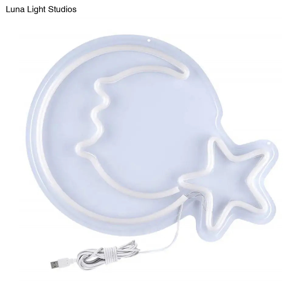 White Moon And Star Led Night Lamp For Kids Room With Usb Plug-In Cord