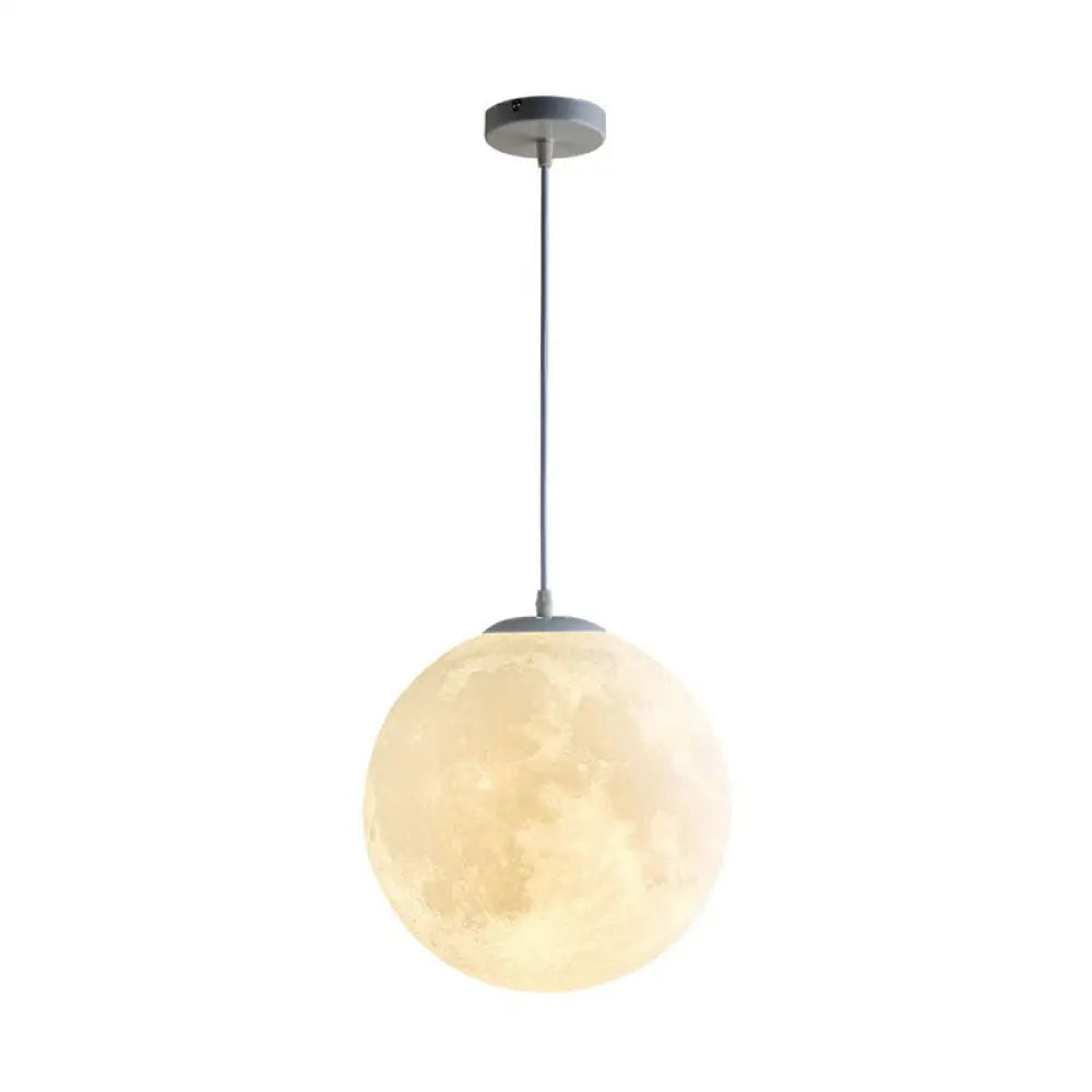 White Moon Shaped Led Pendulum Light - Art Deco Pla Restaurant Hanging Fixture / 10’