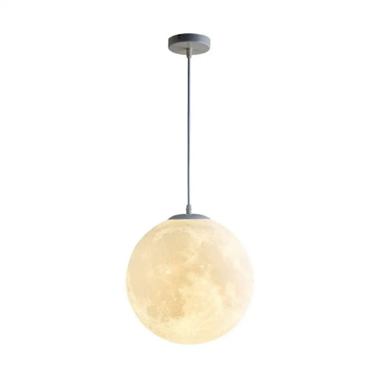 White Moon Shaped Led Pendulum Light - Art Deco Pla Restaurant Hanging Fixture / 10’