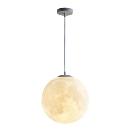 White Moon Shaped Led Pendulum Light - Art Deco Pla Restaurant Hanging Fixture / 12’